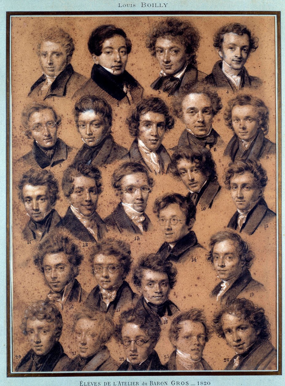 Antoine Jean Gros (1771-1835) festőművész műtermének diákjainak portréja Louis Leopold Boilly (1761-1845) rajza 1820 Párizs, B.N. alkotó: Louis Leopold Boilly
