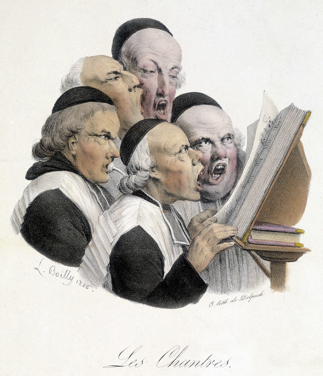 Éneklő vallásos férfiak (Les chantres). L. Boilly karikatúrája 1826-ból. alkotó: Louis Leopold Boilly