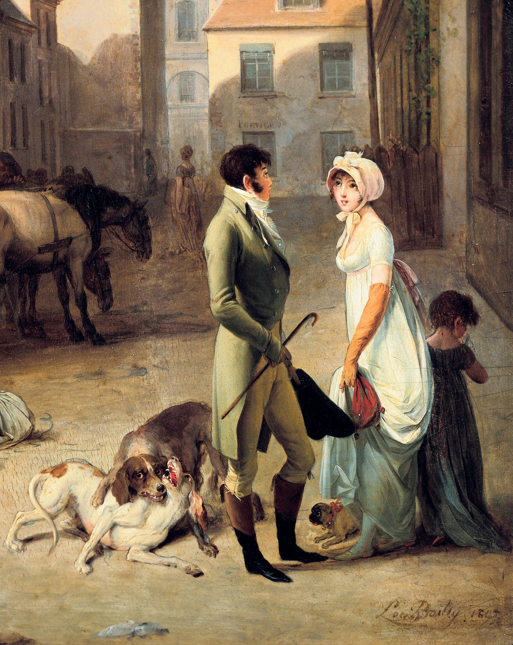 Egy színpadi edző érkezése a végállomásra, részlet alkotó: Louis Leopold Boilly