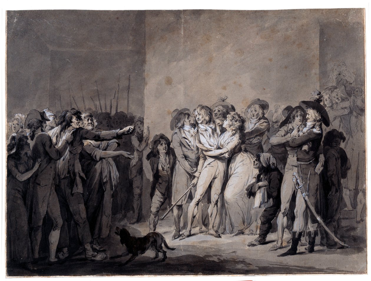Charlotte Corday (1768-1793) letartóztatása Marat meggyilkolása után. Rajz, Louis Leopold Boilly (1761-1845) 19. századi Párizs, Musee Carnavalet alkotó: Louis Leopold Boilly