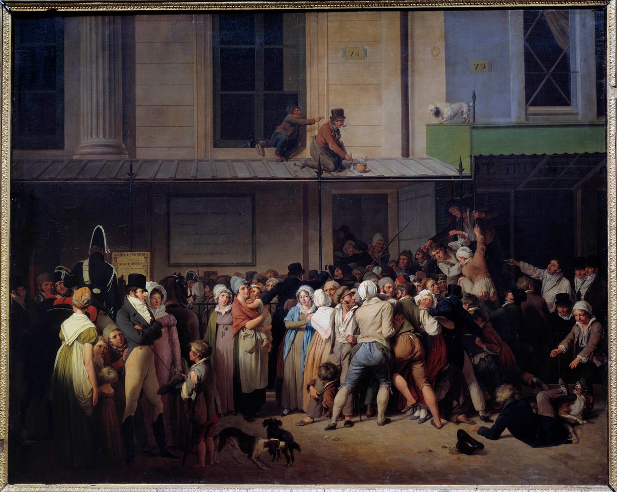 A kétértelmű képregény színházának bejáratánál szabadon ábrázolható Louis Leopold Boilly (1761-1845) festménye, Sun. 0,66x0,80 m. alkotó: Louis Leopold Boilly