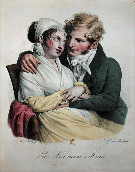 A terhesség kilencedik hónapja, 1825 körül (színes litó) alkotó: Louis Leopold Boilly