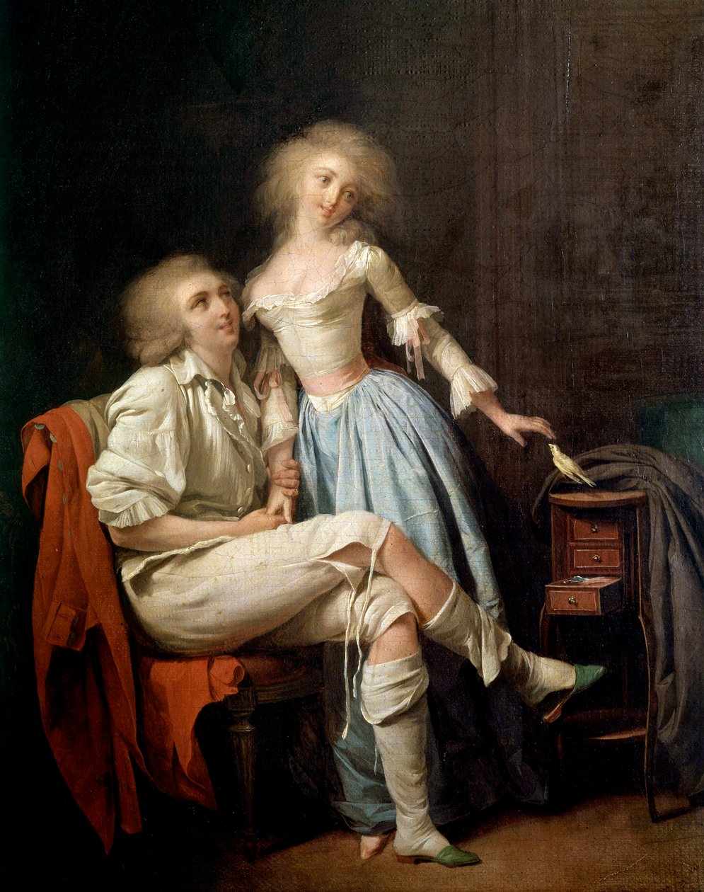 A magánmadár azt is mondja, hogy a pár és a madár repül Louis leopold Boilly (1761-1845) 19. századi festménye. 0,4x0,32 m alkotó: Louis Leopold Boilly