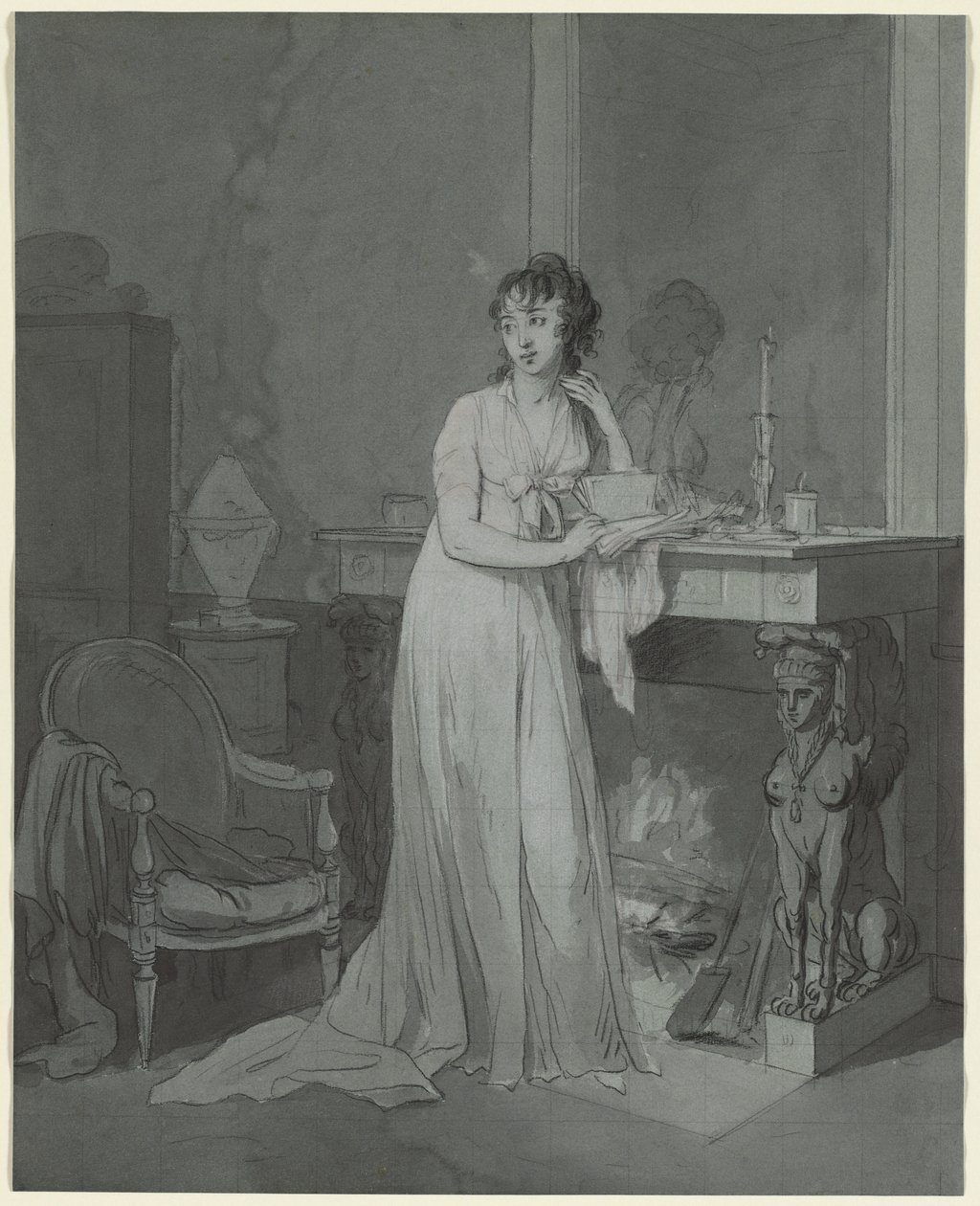 Nő a kandalló előtt, c. 1803. alkotó: Louis Leopold Boilly