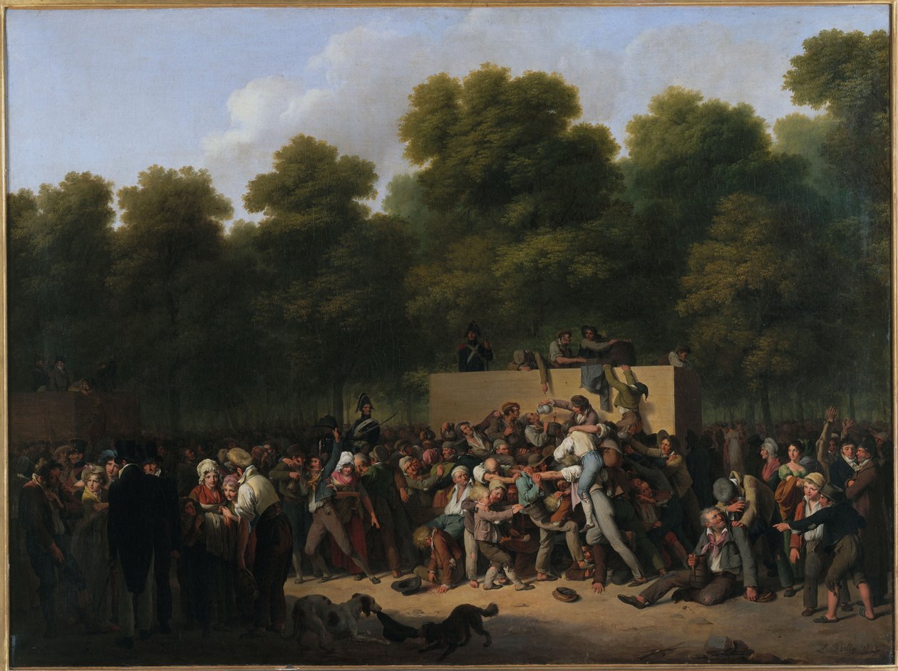 Francia: Bor- és ételosztás a Champs-Elysées-n a király születésnapja alkalmából alkotó: Louis Leopold Boilly