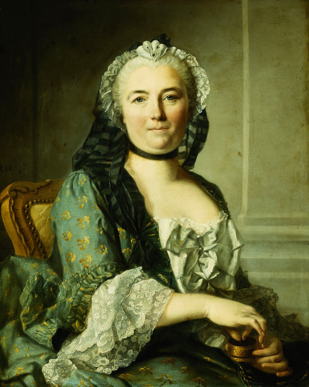 Hölgy portréja, ülő, félalakos, tubákos dobozzal, alkotó: Louis Tocqué