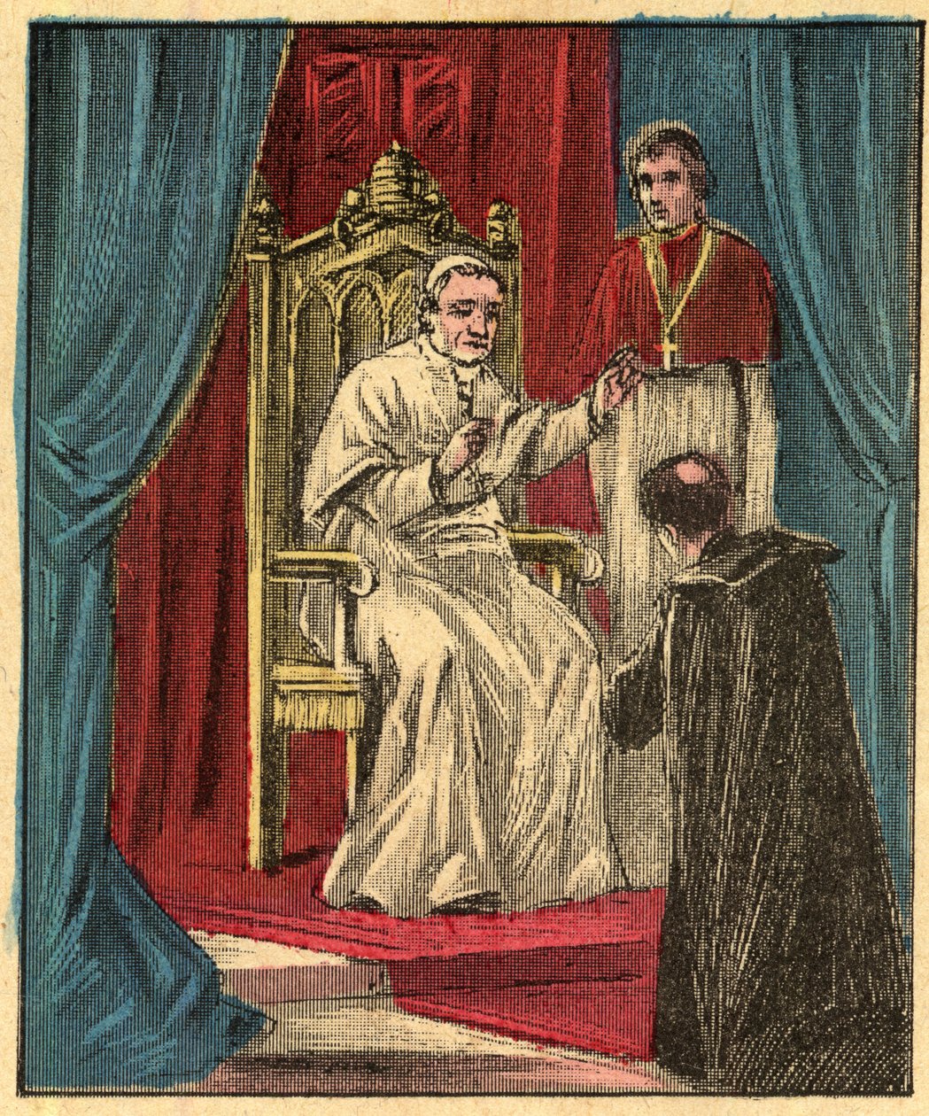 Louis-Gaston de Segur (Louis Gaston de Segur) (1844-1879) francia püspök a Vatikánban IX. Pius (IX. Pius) pápa előtt - - Metszet a „”-ból Vallástanítás szemmel. Wonderful Album”, Louis Maitrejean és Georget Ramond - Franciaország 1910 alkotó: Louis Maitrejean