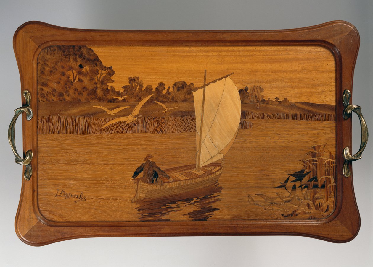 Tálca tójelenettel, Louis Majorelle (1859-1926), fa, Franciaország, XX. század alkotó: Louis Majorelle