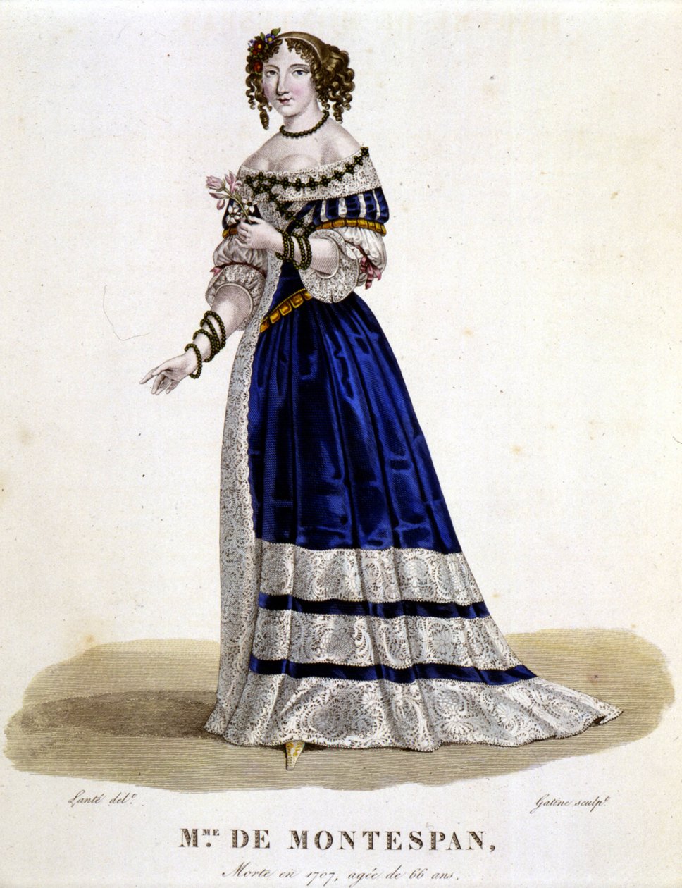 Francoise Athenais (Francoise-Athenais), Rochechouart Mortemart, Marquise de Montespan (vagy Madame de Montespan) (1640-1707) - a „Híres nők francia galériájában”, Louis Maris Lante rajza, Párizs alkotó: Louis Marie Lante