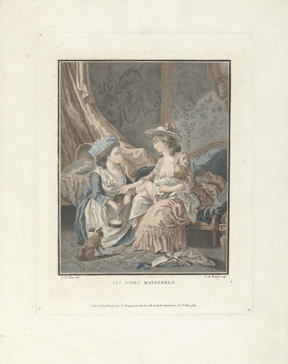 Anya gyermekével és szobalánnyal Les soins maternels (cím a tárgyon) alkotó: Louis Marin Bonnet