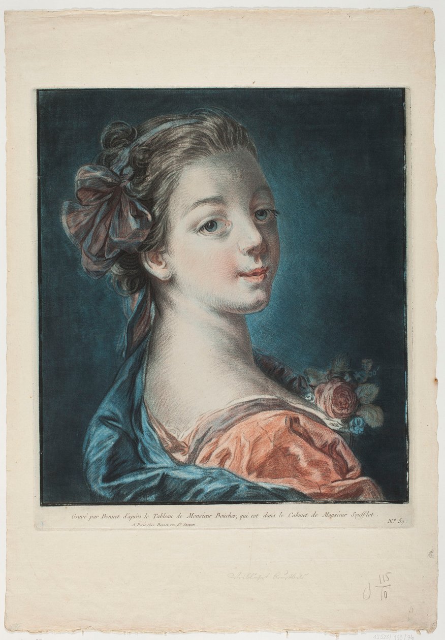 Fiatal nő portréja ruháján rózsával alkotó: Louis Marin Bonnet