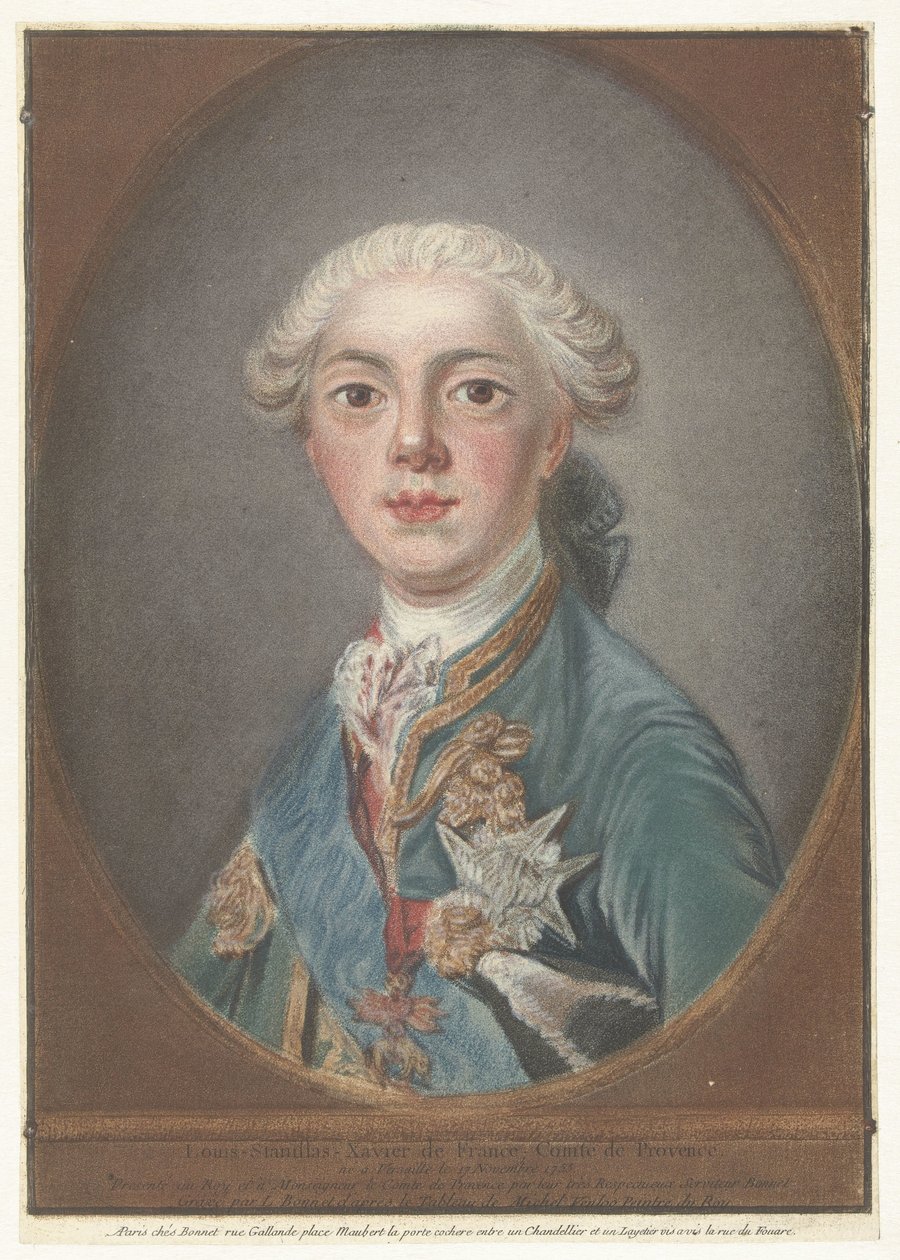 A francia Louis Stanislas Xavier portréja Louis-Stanislas-Xavier francia, Provence grófja (cím a tárgyon) alkotó: Louis Marin Bonnet