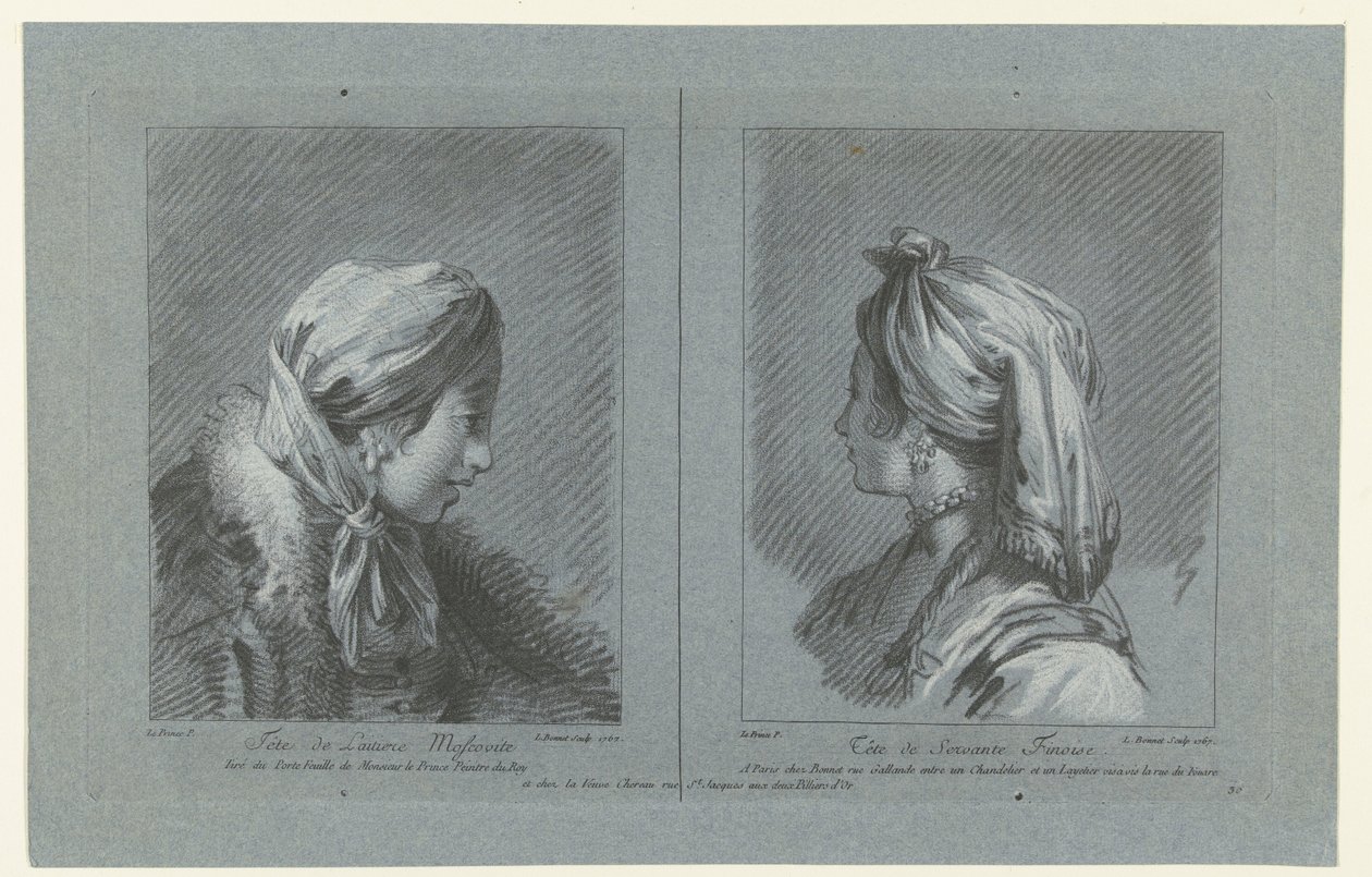 Egy pézsmafejű és egy finn szobalány portréja Tête de laitiere Moscovite (cím a tárgyon) Tête de Servante Finoise (cím az objektumon) alkotó: Louis Marin Bonnet