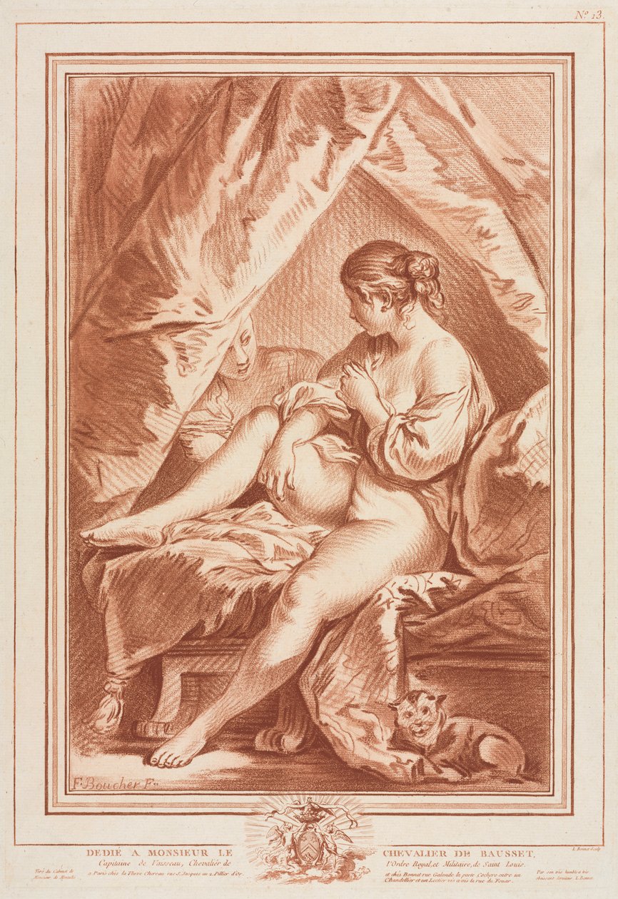 Fiatal nő ül egy ágyon, 1764 előtt. alkotó: Louis Marin Bonnet