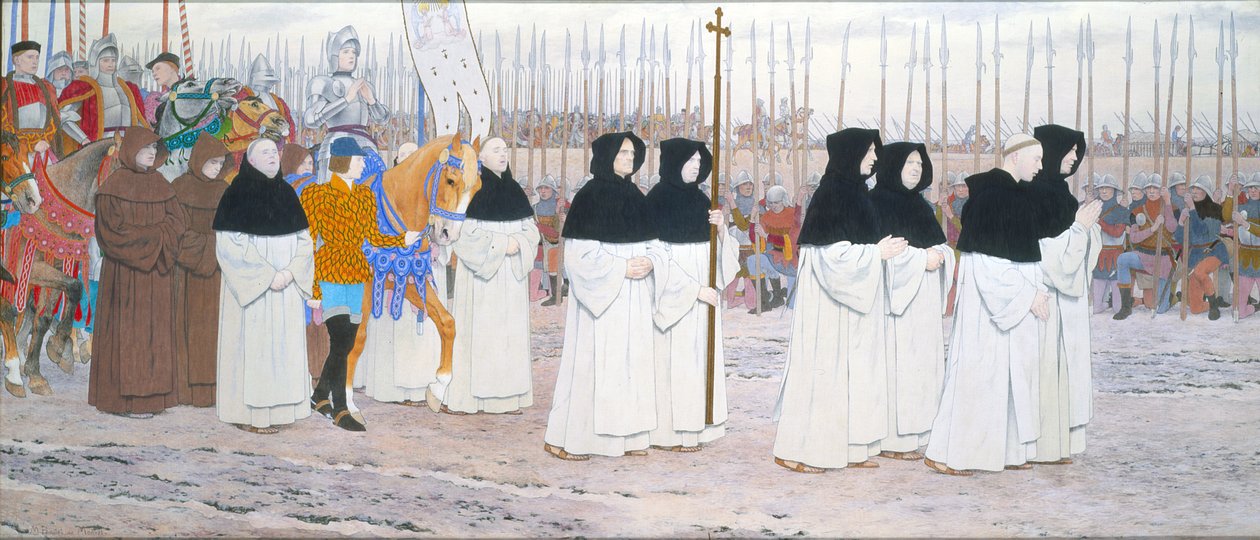 The Maid in Armour on Horseback, Joan of Arc C sorozatból, 1905-1911 körül (olaj és aranylevél, vászon) alkotó: Louis Maurice Boutet de Monvel