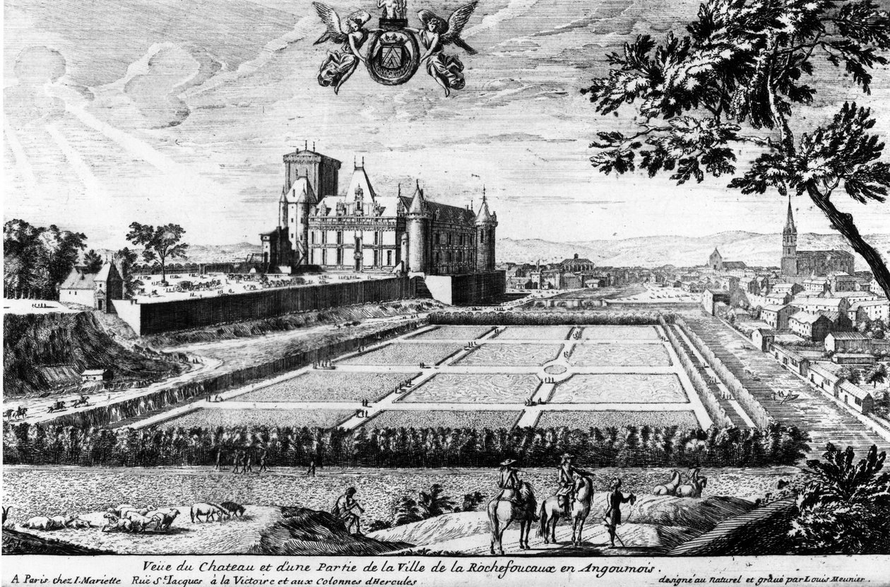 Chateau de la Rochefoucauld Liancourtban; metszet Louis Menier - Családi Levéltár. alkotó: Louis Meunier