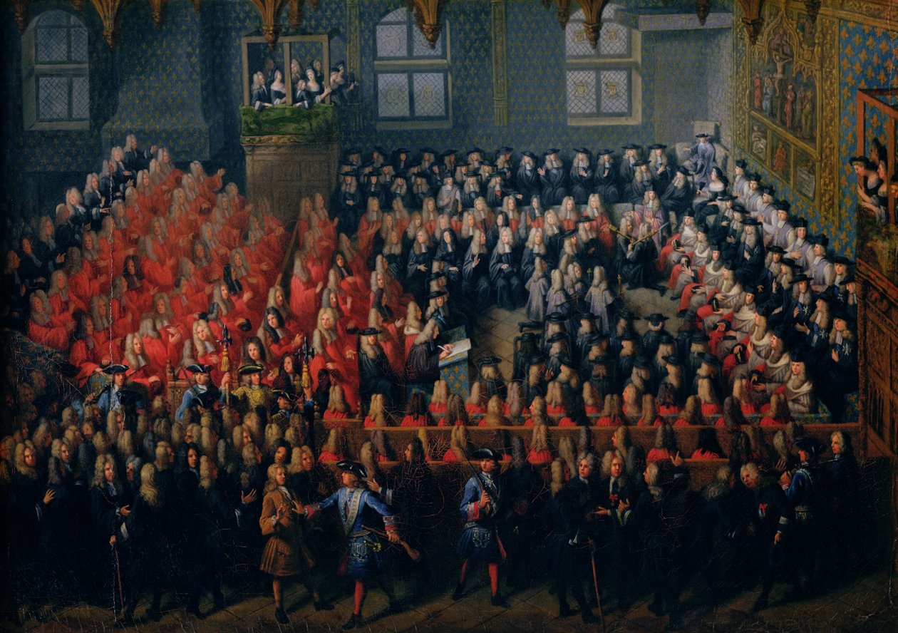 Az igazságszolgáltatás ágya a Parlement de Parisban, 1715. szeptember 12-én alkotó: Louis Michel Dumesnil