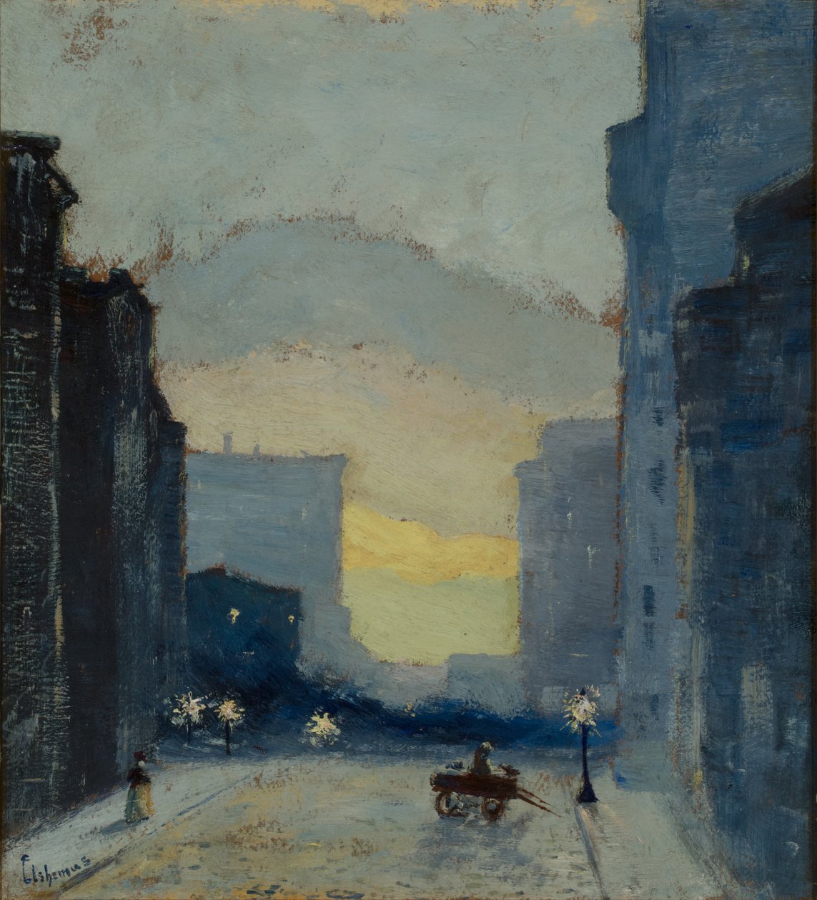 East Side, New York, 1908 körüli (olaj, papír, farostlemezre rögzített papírra montírozva) alkotó: Louis Michel Eilshemius