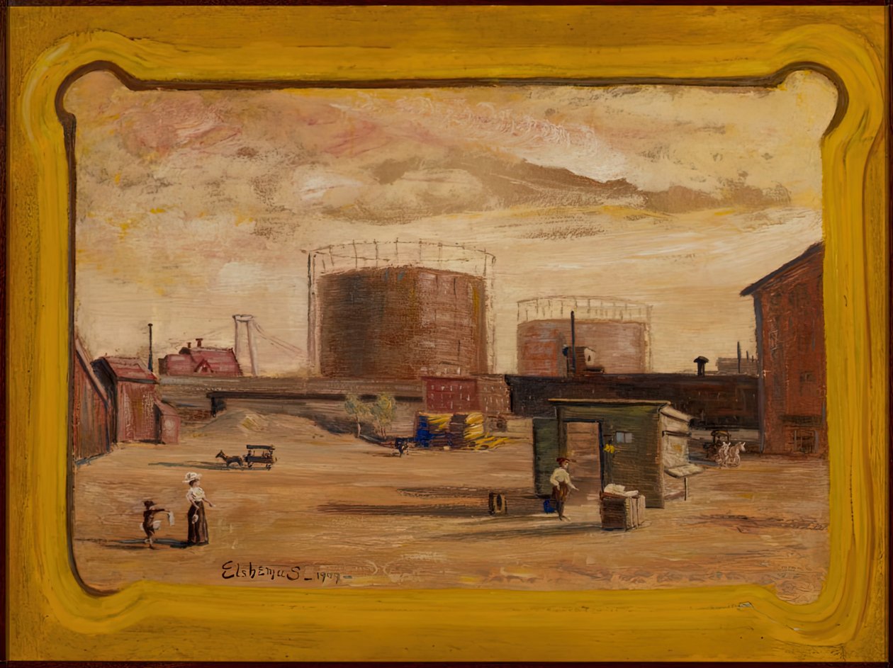 Gáztartályok a 23. utca végén, New York, 1909. alkotó: Louis Michel Eilshemius