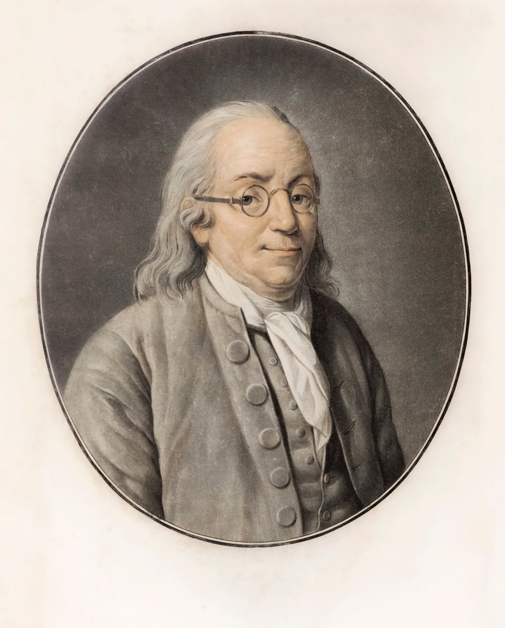 Benjamin Franklin. Portré (metszet) alkotó: Louis Michel van (after) Loo