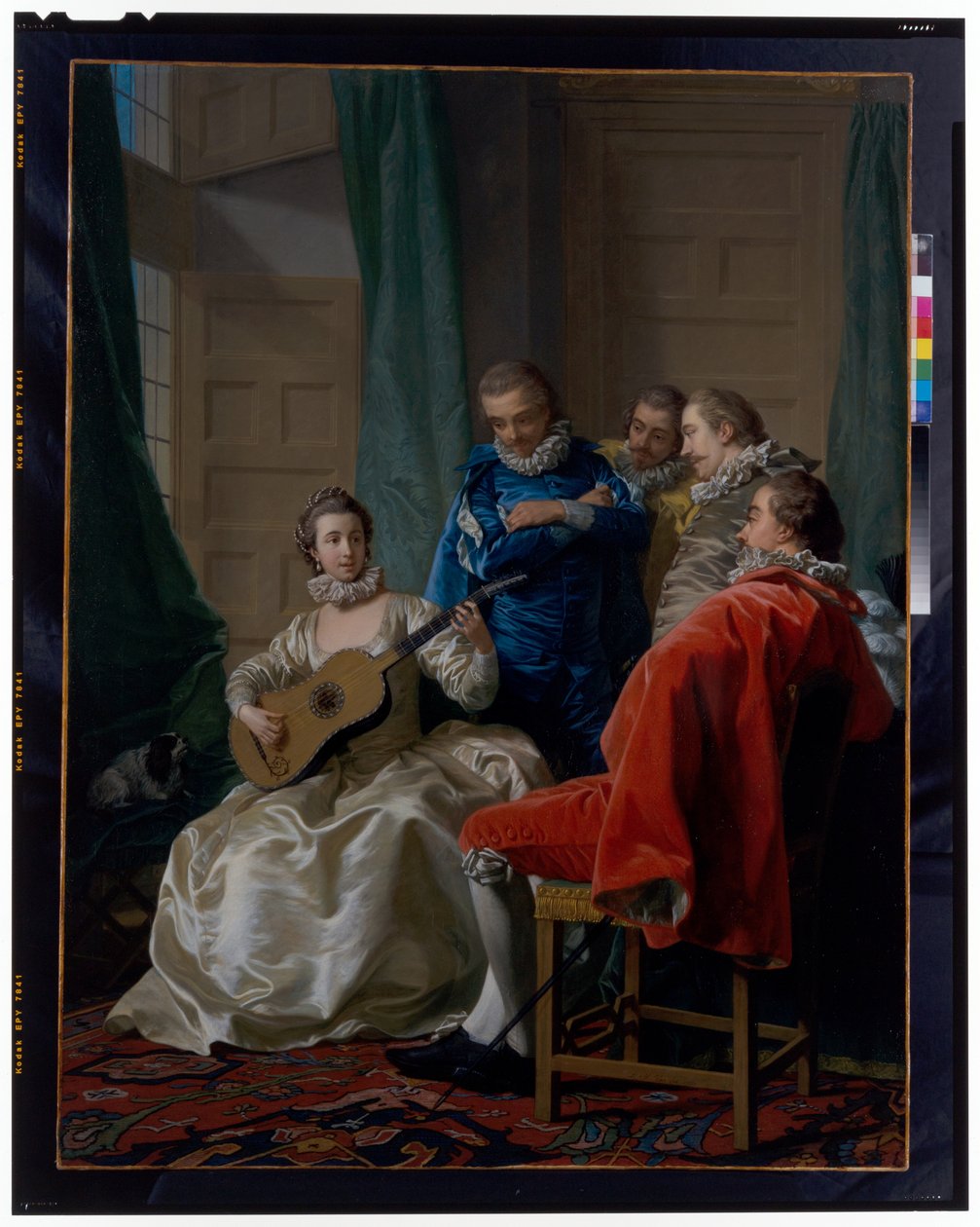 Egy spanyol nő gitározik alkotó: Louis Michel van Loo