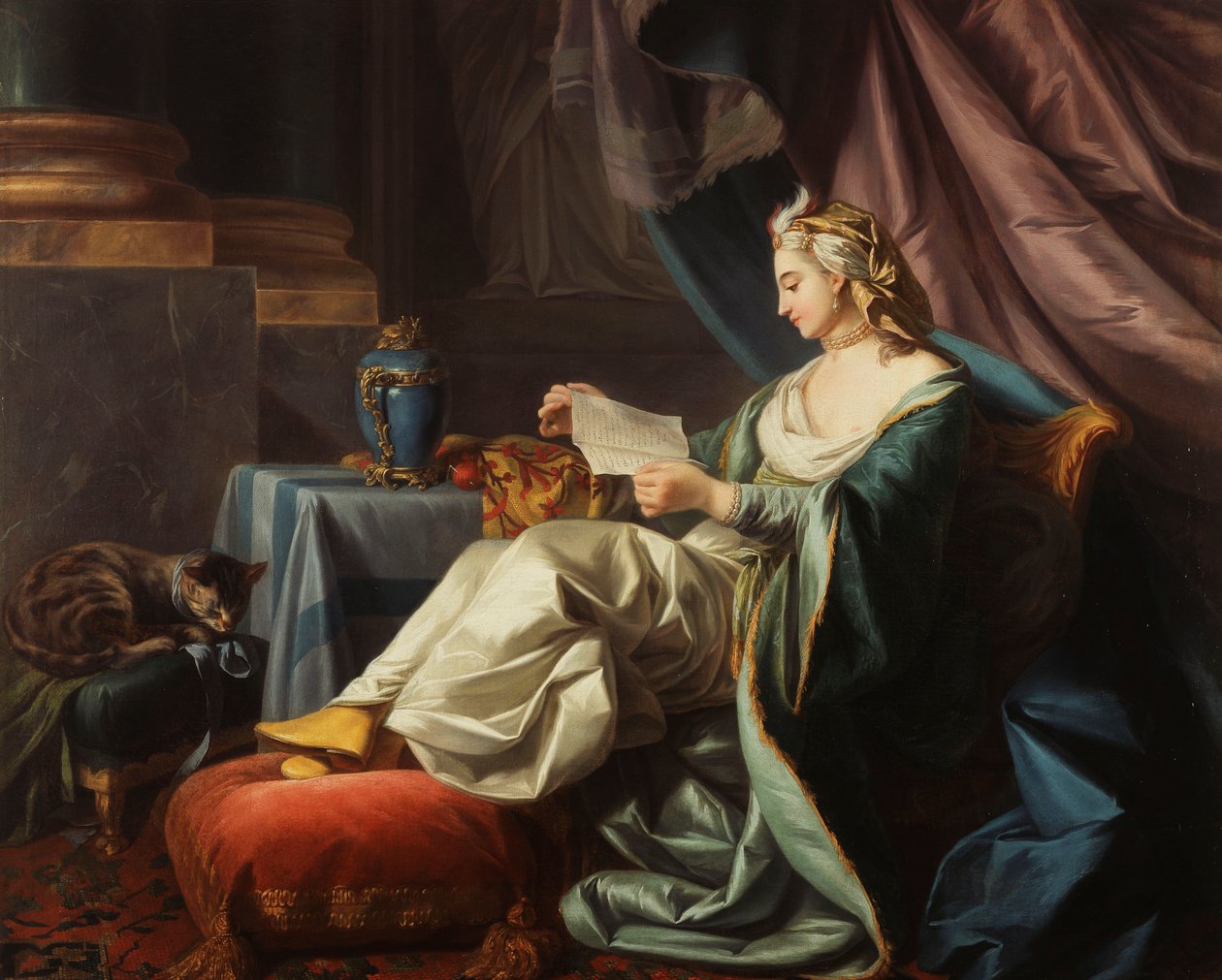 Egy fiatal szultán levelet olvas, alkotó: Louis Michel van Loo