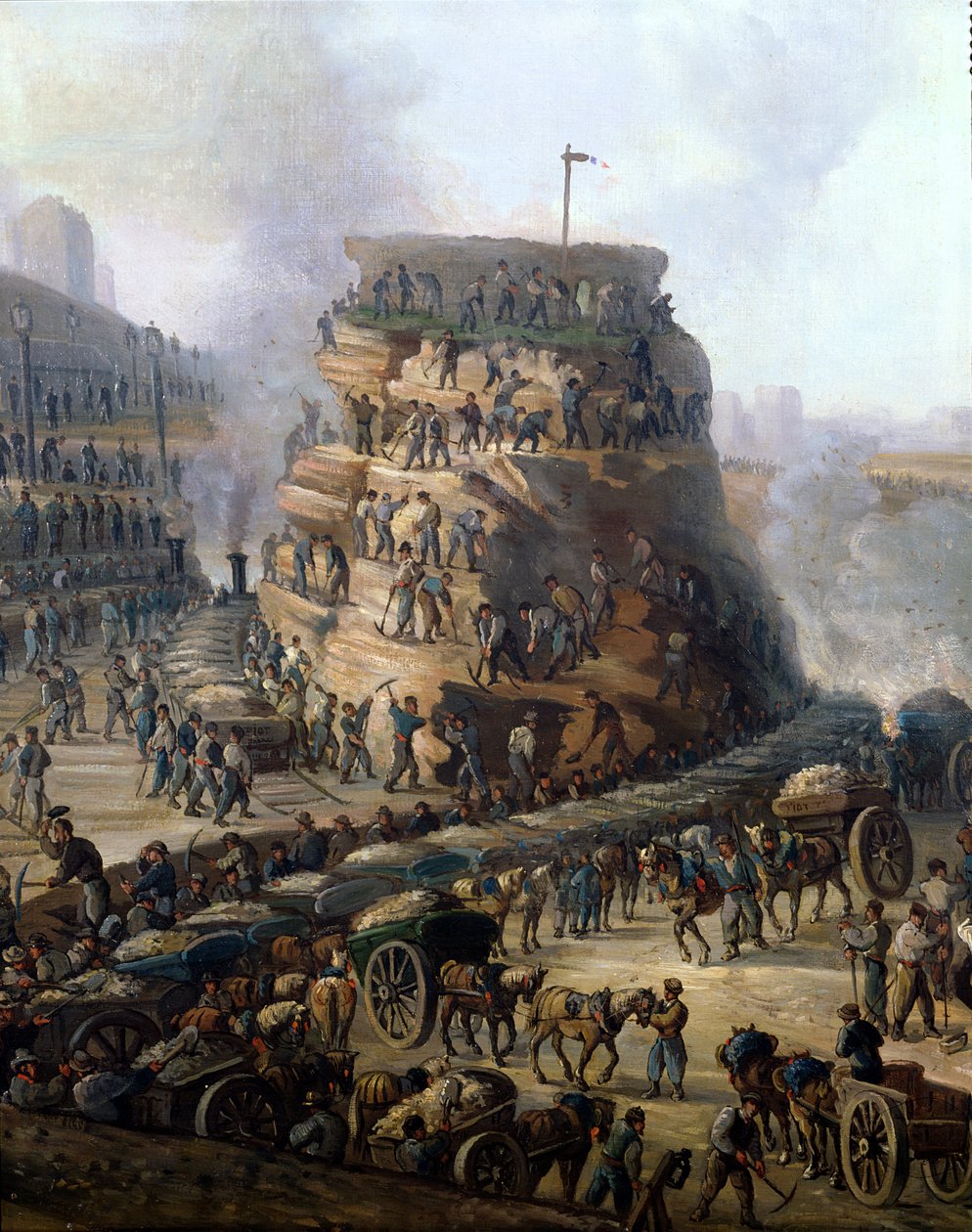 III. Napóleon császár (1808-73) és Eugénia császárné (1829-1920) a Chaillot-hegyet látogatja a földdel egyenlővé téve, 1867 (részlet) alkotó: Louis Moullin