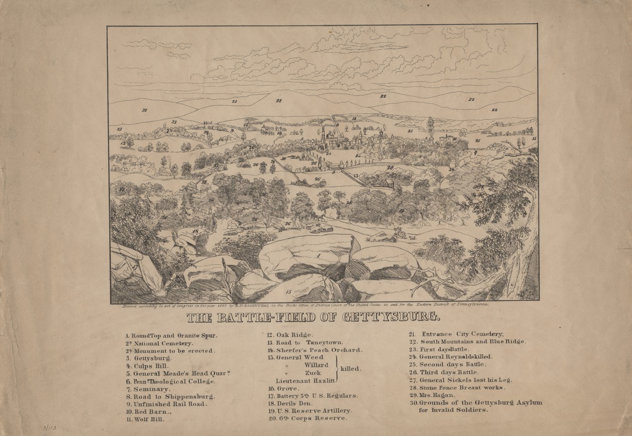 A gettysburgi csatatér, 1867 körül alkotó: Louis N. Rosenthal