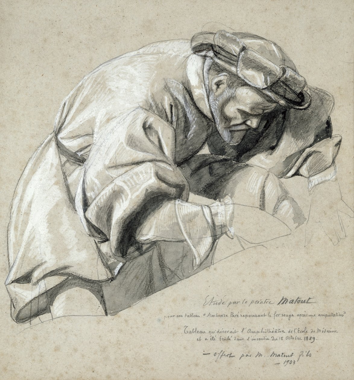 Ambroise Pare (kb. 1510-90), a „modern sebészet atyja” tanulmánya (szén és fehér kréta mosás papíron) alkotó: Louis Nicolas Matout