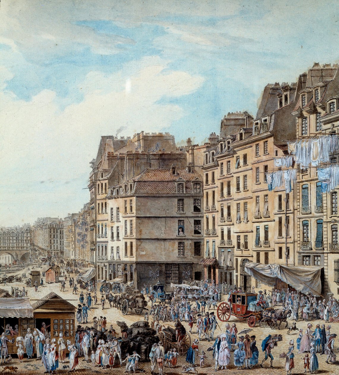 Tengeri élet a párizsi kikötő dokkjain 1782-ben Peniches és kereskedelmi tevékenységek a Szajnán. Részlet. Louis de Lespinasse (1734-1808) rajza 1782 Párizs, Musee Carnavalet alkotó: Louis Nicolas de Lespinasse