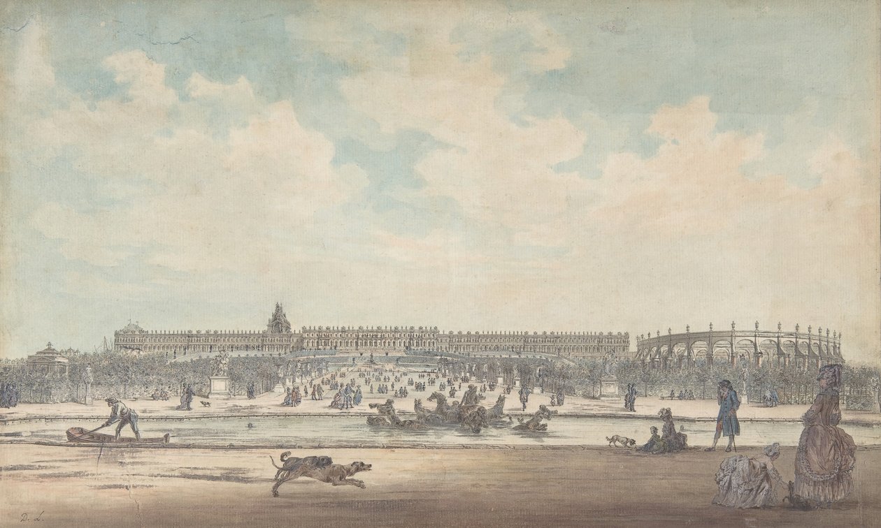 A Versailles-i kastély a kertből nézve, 1779. alkotó: Louis Nicolas de Lespinasse
