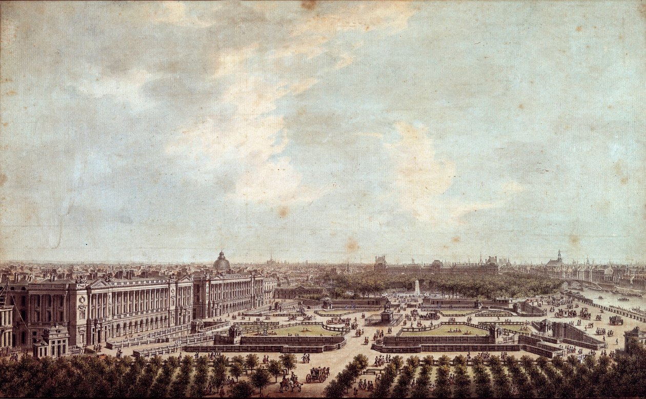 Kilátás a XV. Lajos térre (jelenlegi Place de la Concorde Párizsban, akvarell: Louis Nicolas de Lespinasse (1734-1808) 1778 Párizs, Musee Carnavalet alkotó: Louis Nicolas de Lespinasse