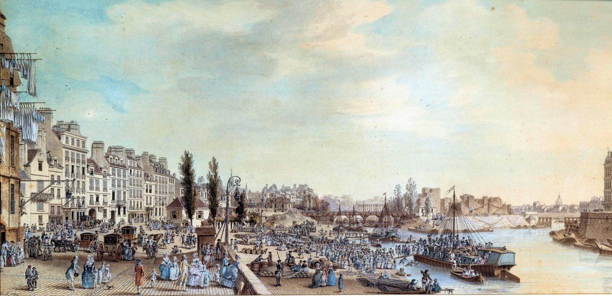 Kilátás Szent Pál kikötőjére és a vízi csónakok irodájára 1782-ben Louis de Lespinasse (1734-1808) pasztellfestménye 1782 Párizs, Musee Carnavalet alkotó: Louis Nicolas de Lespinasse