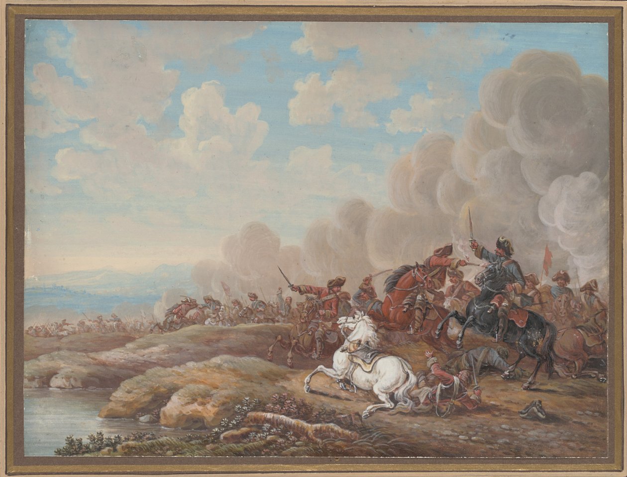Lovassági csata egy folyó mellett alkotó: Louis Nicolas van Blarenberghe