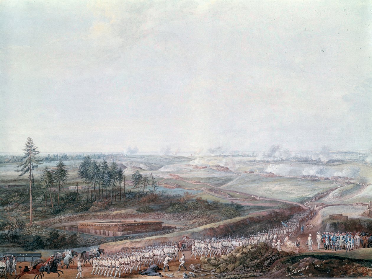 Amerikai függetlenségi háború: A yorktowni csata (vagy York Town) 1781.10.19., részlet alkotó: Louis Nicolas van Blarenberghe