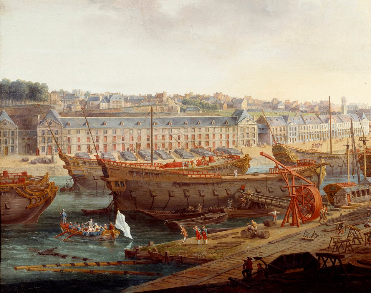 Hajógyár: "" Brest kikötője"" Részlet. Louis Nicolas van Blarenberghe (1716-1794) festménye 1774 Brest, Musee des Beaux Arts alkotó: Louis Nicolas van Blarenberghe