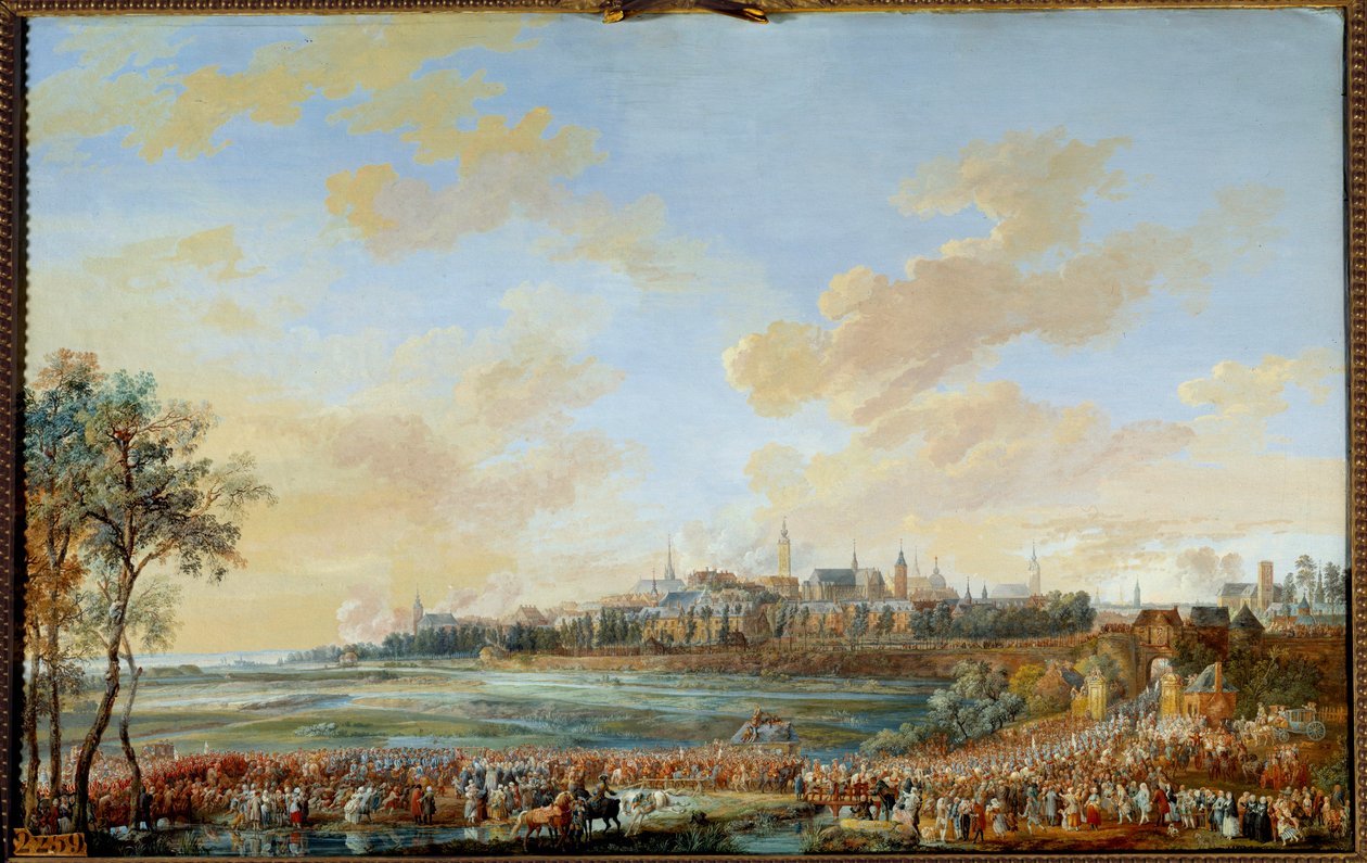 Az osztrák örökösödési háború (1741-1748): „” XV. Lajos király bevonulása Monsba 1747.05.30.”” Gouache Louis Nicolas Van Blarenberghe (1716-1794) 1783 V. 0,59x0,94 m – Az osztrák örökösödési háború (1741-1748): XV. Lajos király bevonulása Monsban, május 30 alkotó: Louis Nicolas van Blarenberghe