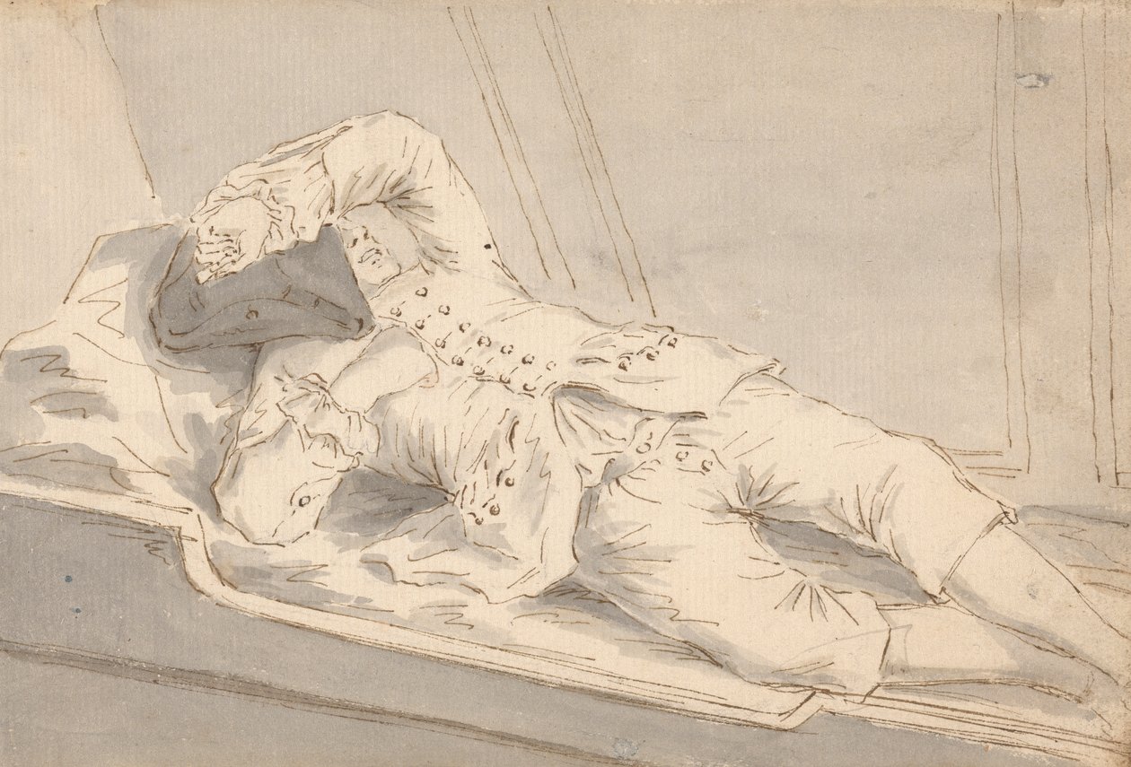 Ember alszik egy priccsen egy hajó fedélzetén alkotó: Louis Philippe Boitard
