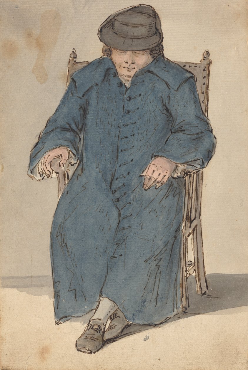 Férfi hosszú kék kabátban alszik alkotó: Louis Philippe Boitard
