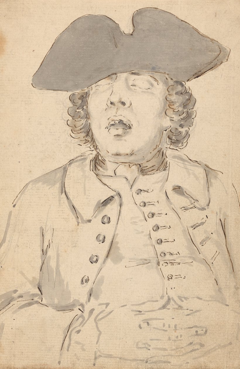 Férfi tátott szájjal és keresztbe tett kézzel alszik alkotó: Louis Philippe Boitard