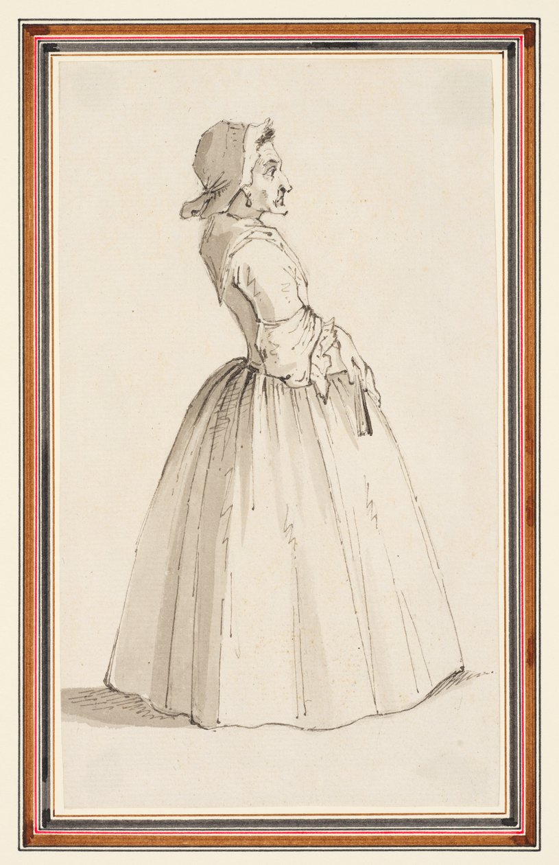 Álló nő, jobbra fordítva (ceruza, toll, tinta és akvarell papíron) alkotó: Louis Philippe Boitard