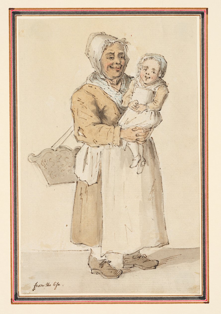 Study of a Woman & Child drawn from life (pencil, pen & ink & watercolour on paper) alkotó: Louis Philippe Boitard