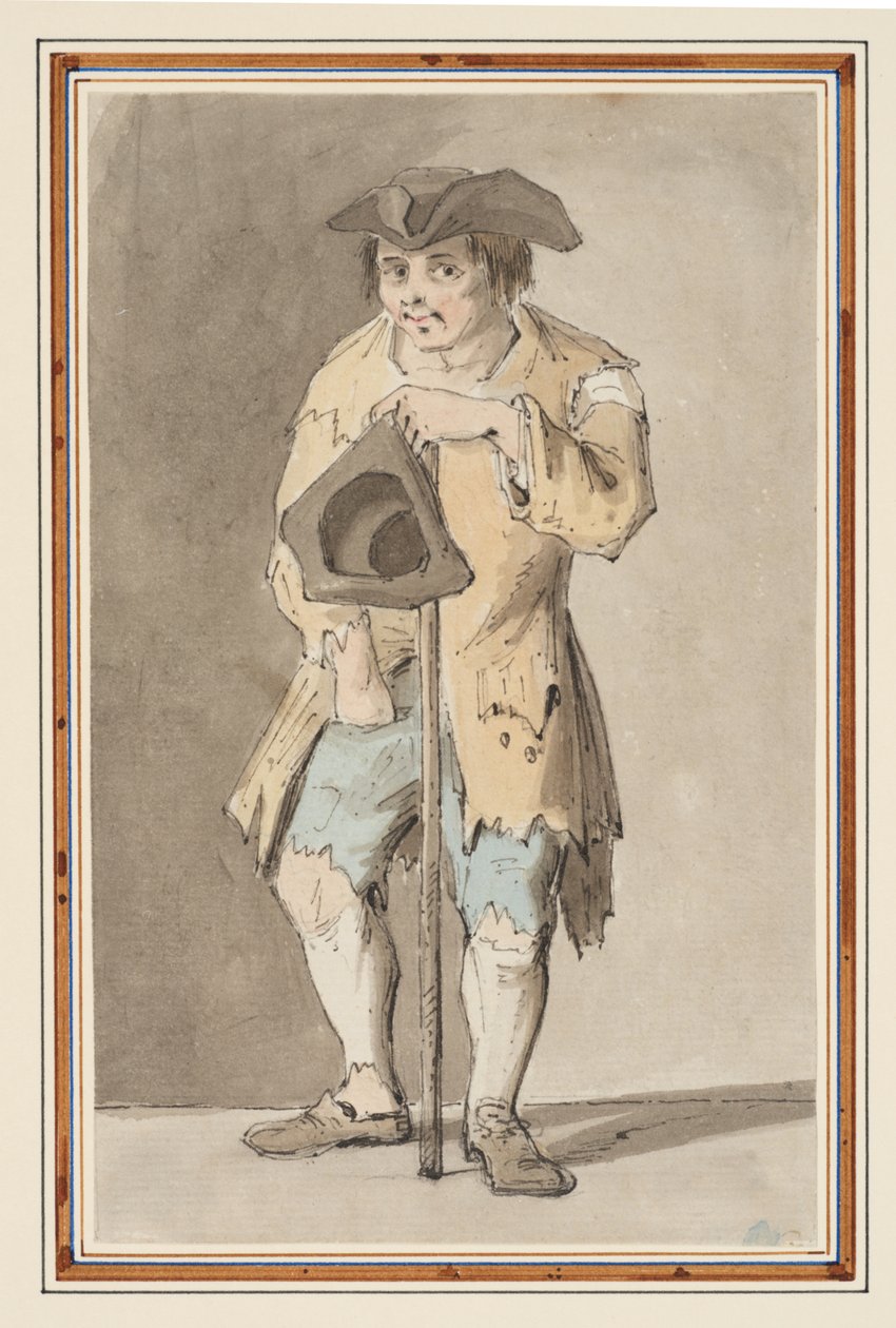 Tanulmány egy koldusról (ceruza, toll és tinta és akvarell papíron) alkotó: Louis Philippe Boitard