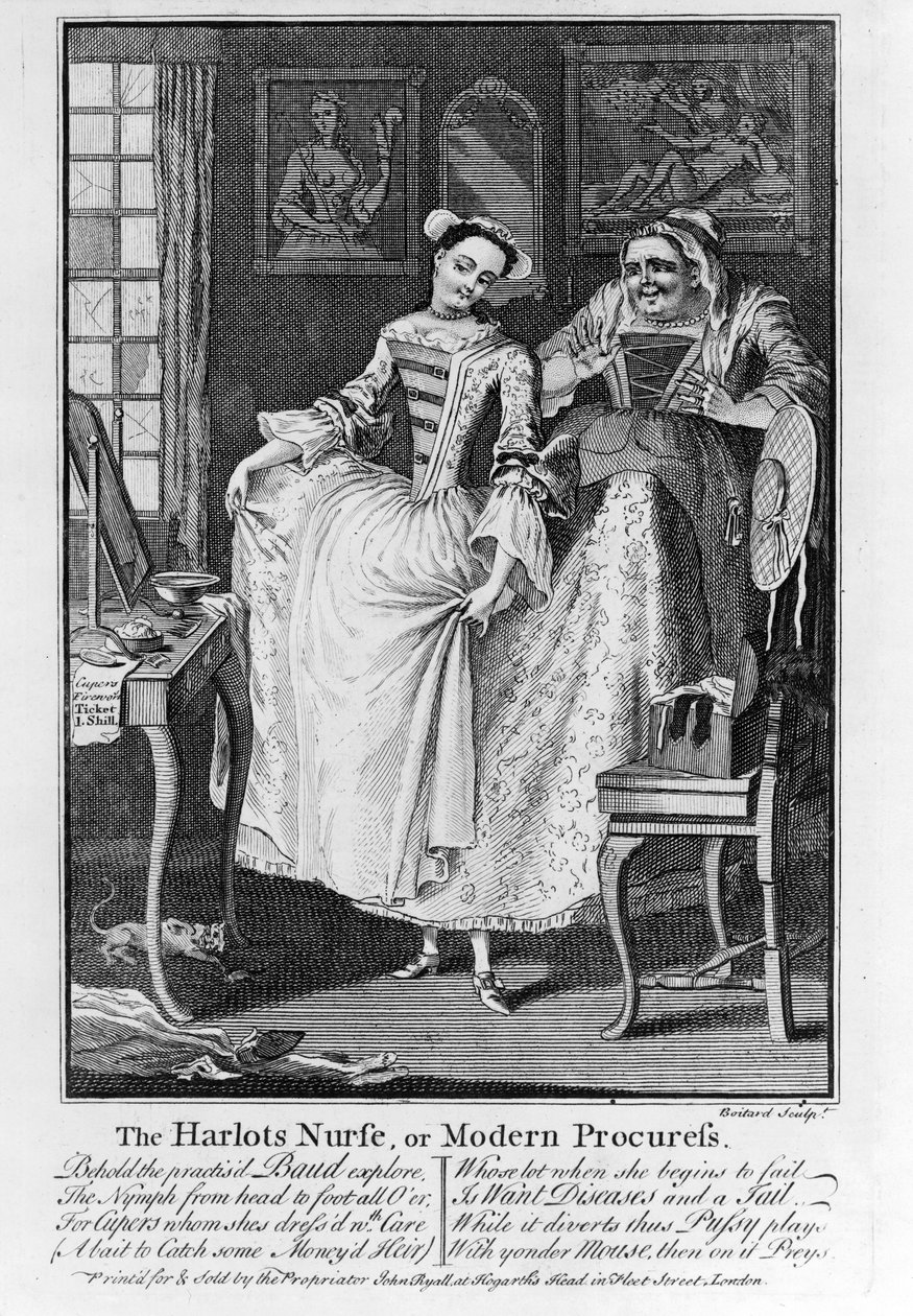 The Harlots Nurse vagy Modern Procuress, pub. 1750 (bw metszet) alkotó: Louis Philippe Boitard