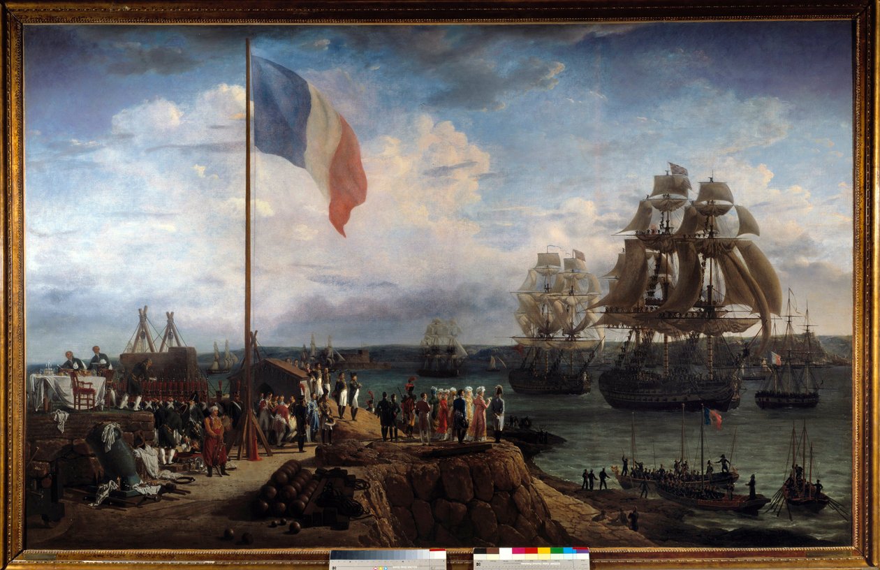 I. Napóleon császár és Marie Louise részt vesz a Troude admirális osztagban Cherbourgban 1811.05.30-án Louis Philippe Crepin (1772-1851) festménye 1811 V. 1,65x2,55 m Malmaison, musee du chateau. alkotó: Louis Philippe Crepin