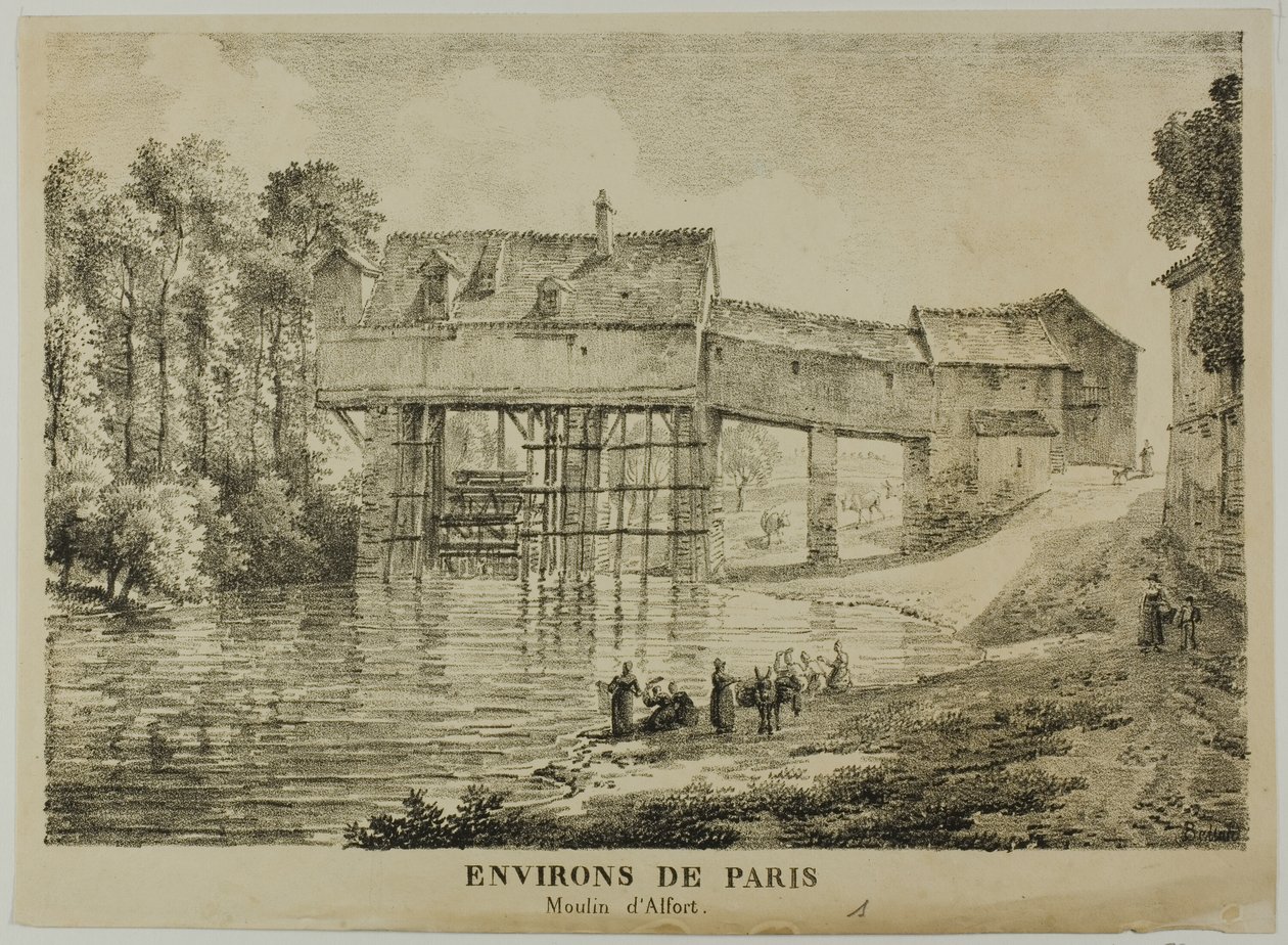 Párizs környéke: Alfort Mill alkotó: Louis Pierre Baltard