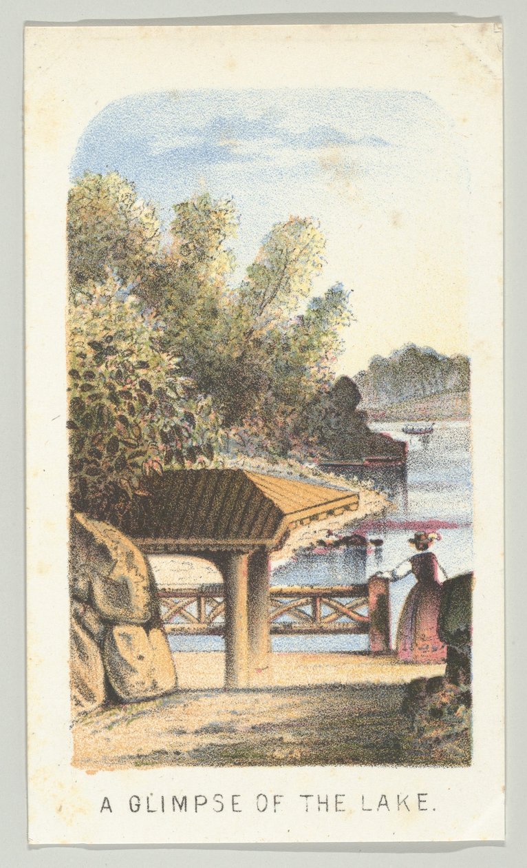 Pillantás a tóból, a Views in Central Park, New York, 2. rész, 1864 sorozatból. alkotó: Louis Prang