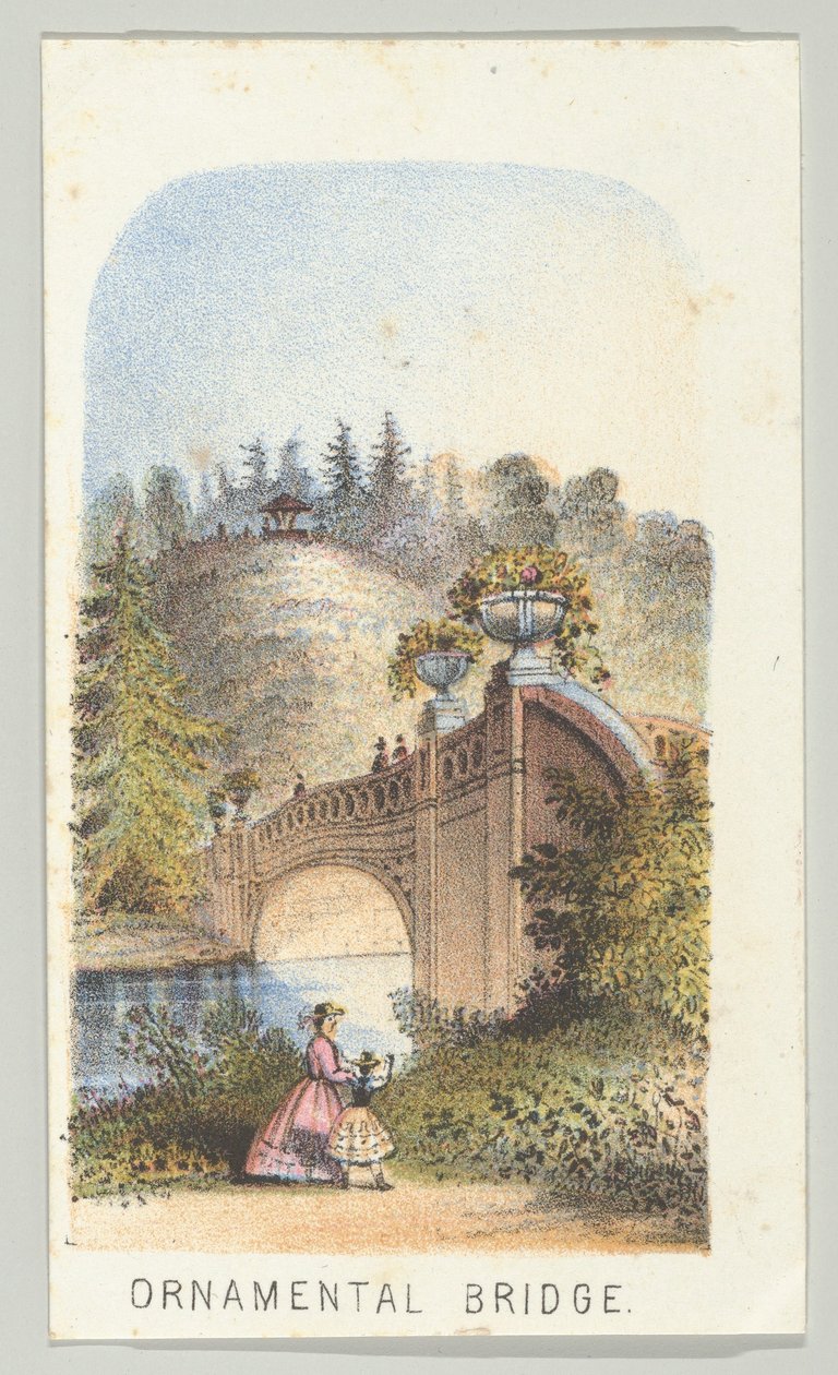Díszhíd a sorozatból, Views in Central Park, New York, 2. rész, 1864. alkotó: Louis Prang