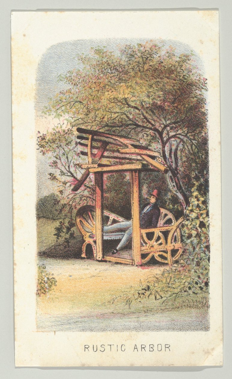 Rusztikus lugas a sorozatból, Views in Central Park, New York, 2. rész, 1864. alkotó: Louis Prang