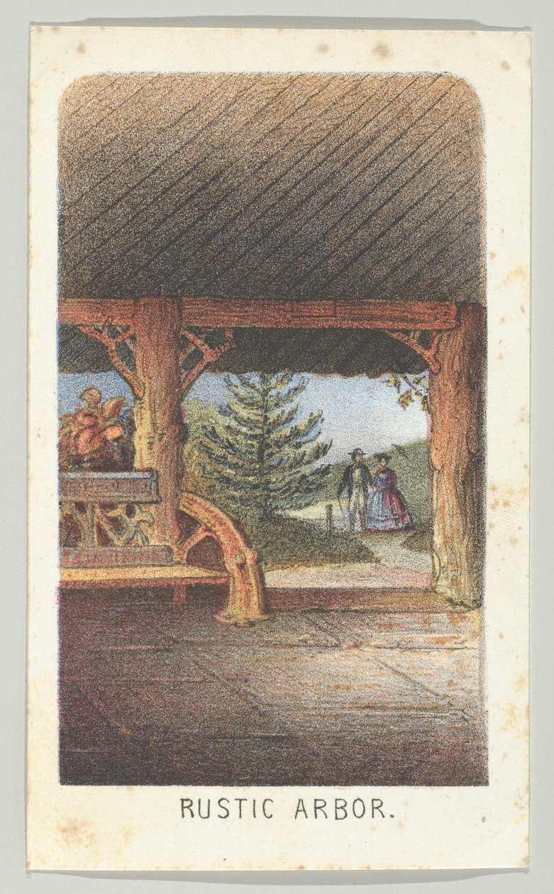 Rusztikus lugas a sorozatból, Views in Central Park, New York, 3. rész, 1864. alkotó: Louis Prang